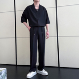 2025春夏新款男士短袖衬衫潮流痞帅冰丝直筒裤套装A202TZ615P120，男装衬衫，星座1311（原A202）