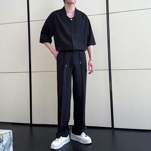2025夏季新款男士短袖衬衫潮流痞帅冰丝直筒裤套装A202TZ615P120图片