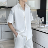 夏季新款拼色轻奢宽松短袖衬衫冰丝垂坠感上衣潮A202CS030P55，男装T恤，星座1311（原A202）