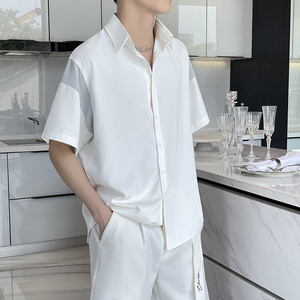 夏季新款拼色轻奢宽松短袖衬衫冰丝垂坠感上衣潮A202CS030P55，男装T恤，星座1311（原A202）