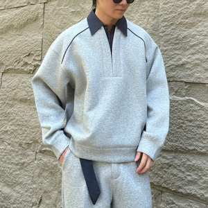 2025冬美式重磅500克高街翻领拼接卫衣宽松休闲套头1311WY1018P85图片