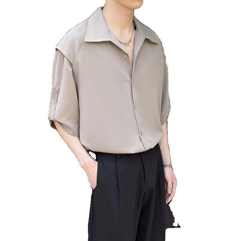 2025夏季新款冰丝高级感轻熟痞帅男士落肩短袖衬衫潮A202CS218P60,男装T恤,星座1311（原A202）