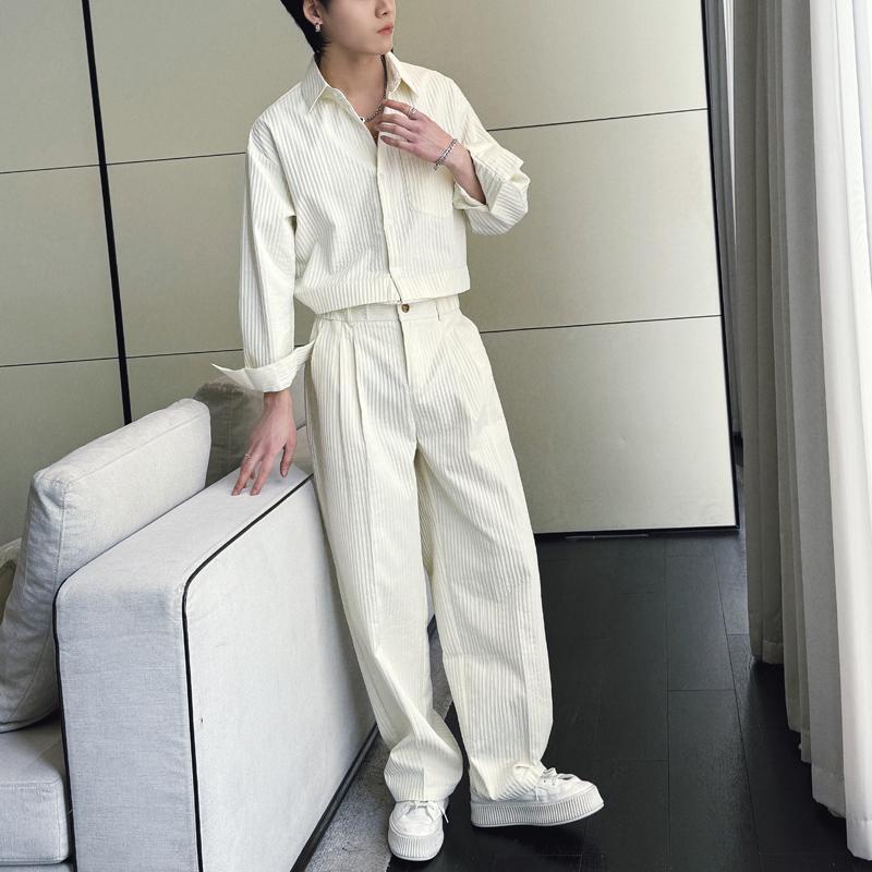 2025春季新款男套装宽松阔腿拖地长裤落肩衬衫套装A202TZ621P135,男装衬衫,星座1311（原A202）