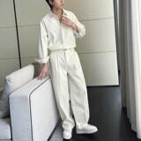2025春季新款男套装宽松阔腿拖地长裤落肩衬衫套装A202TZ621P135，男装衬衫，星座1311（原A202）
