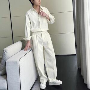 2025春季新款男套装宽松阔腿拖地长裤落肩衬衫套装A202TZ621P135图片