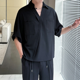 2025夏新中式V领禁欲系冰丝衬衫男痞帅短袖宽松衬衣A202CS128P55，男装衬衫，星座1311（原A202）