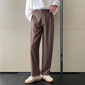 2025轻熟风宽松阔腿腰带装饰休闲长裤韩版潮流男裤潮A202K0030P65图片