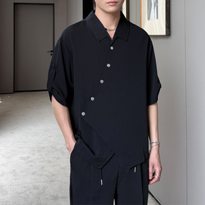 2025夏新款男士新中式休闲衬衫冰丝透气翻领宽松上衣A202CS519P60图片