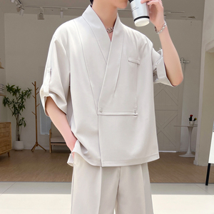 夏季男五分袖休闲西装套装两件套小直筒休闲裤A202TZ7019P180图片
