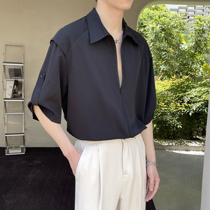 2025夏季高级感男士痞帅冰丝短袖衬衫轻熟风抖音A202CS718P60