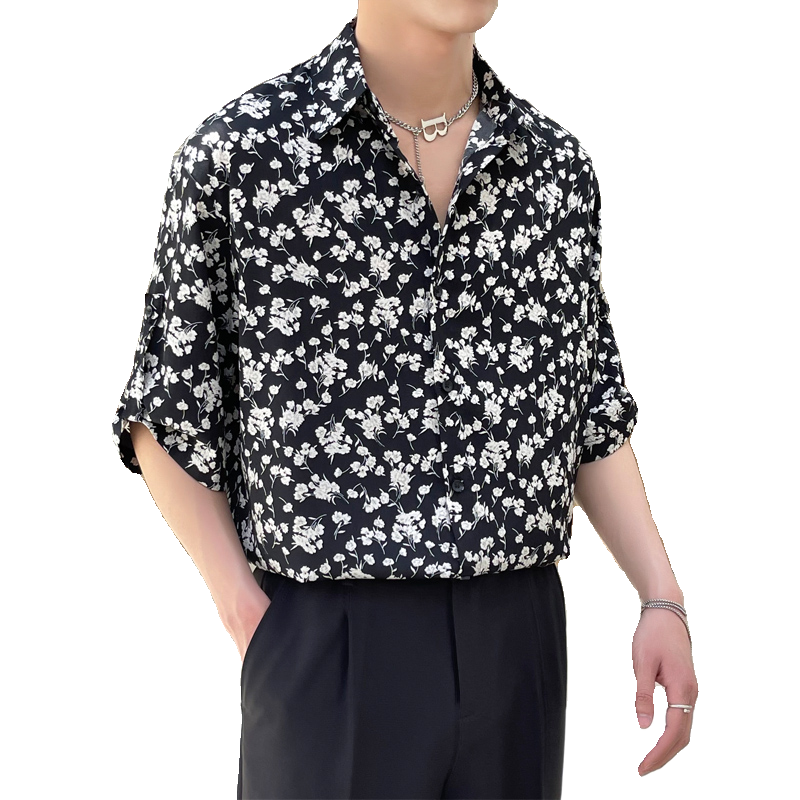 春夏新款高级感碎花衬衫男士短袖冰丝衬衣薄款A202CS316P50,男装T恤,星座1311（原A202）