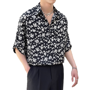 春夏新款高级感碎花衬衫男士短袖冰丝衬衣薄款A202CS316P50图片