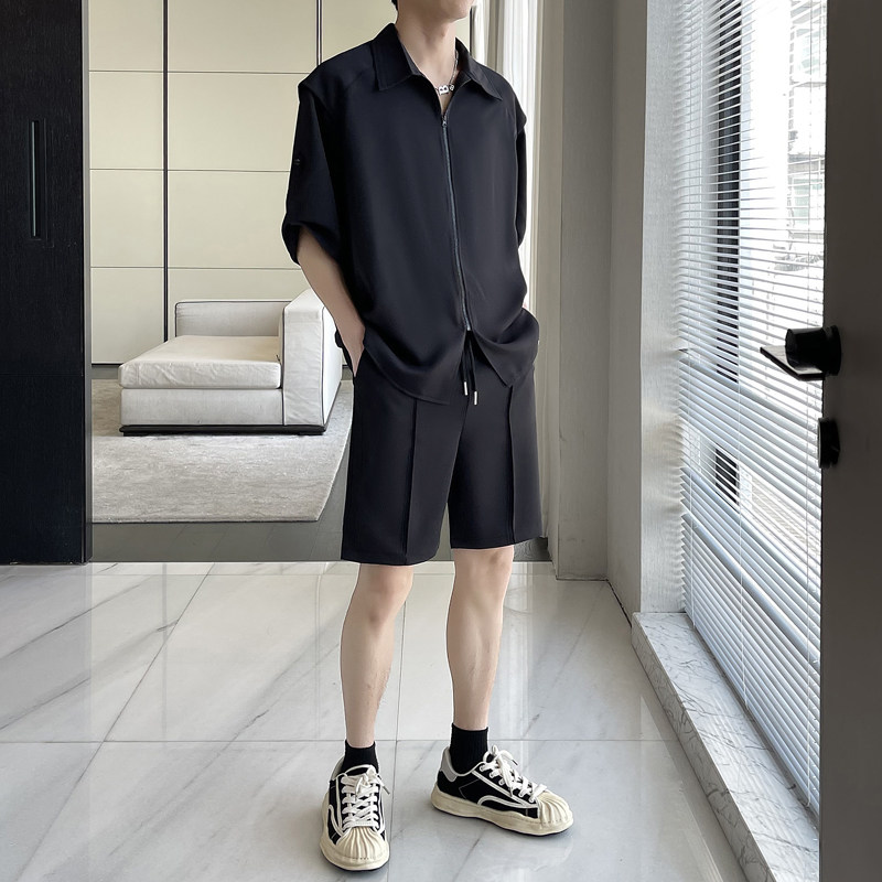2025夏季新款高级感冰丝轻熟痞帅短袖衬衫短裤套装A202TZ18P110,男装牛仔裤,星座1311（原A202）