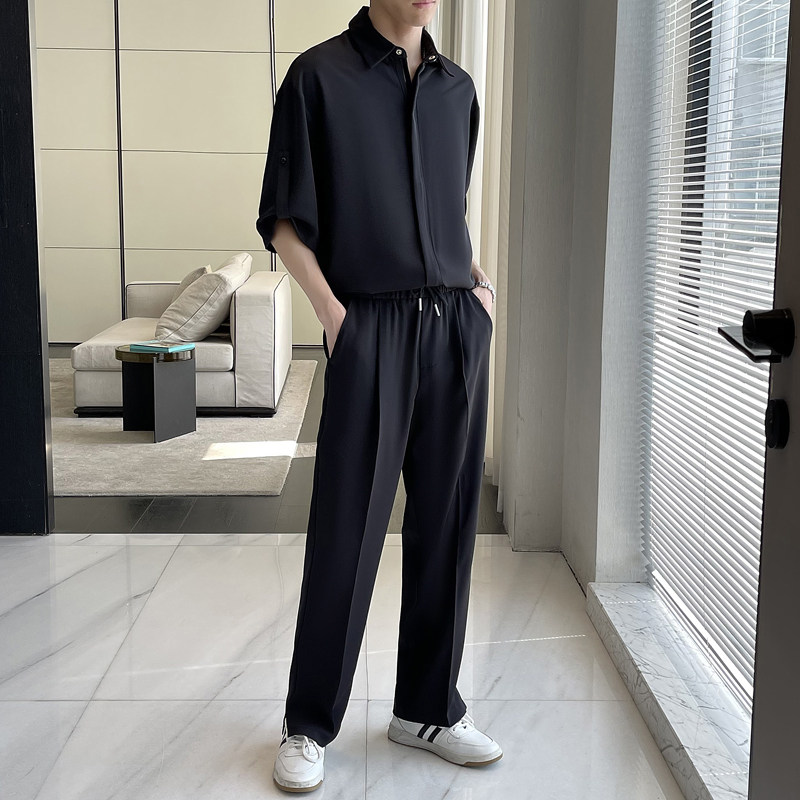 2025夏季冰丝高级短袖衬衫宽松小直筒休闲裤套装A202TZ719P125,男装T恤,星座1311（原A202）