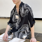 2025夏季新款轻奢宽松短袖衬衫冰丝落肩衬衣潮A202CS090P55控78，男装T恤，星座1311（原A202）