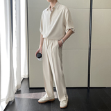 2025夏季冰丝高级短袖衬衫宽松小直筒休闲裤套装A202TZ719P125，男装T恤，星座1311（原A202）