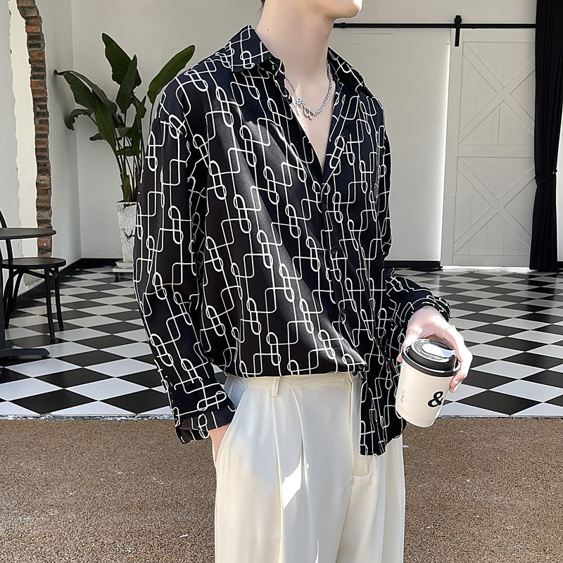 2025夏季新款印花长袖衬衫男垂感薄款冰丝ins衬衣潮A202CS809P60,男装衬衫,星座1311（原A202）