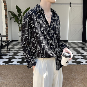 2025夏季新款印花长袖衬衫男垂感薄款冰丝ins衬衣潮A202CS809P60图片