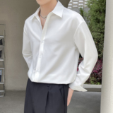 2025春夏新款男冰丝高级感纯色百搭宽松落肩长袖衬衫A202CS016P60，男装衬衫，星座1311（原A202）