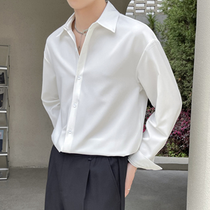 2025春夏新款男冰丝高级感纯色百搭宽松落肩长袖衬衫A202CS016P60图片