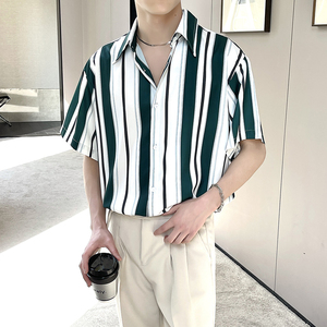 夏季新款条纹宽松短袖衬衫丝滑垂感上衣A202CS132P55图片