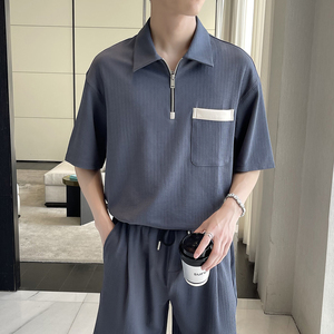 2025夏季男士高品质宽松短袖polo衫潮流英伦翻领t恤A202T2018P50