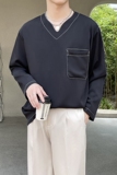 2025春夏冰丝轻熟风落肩V领套头长袖打底衫T恤上衣A202CS168P55，男装T恤，星座1311（原A202）