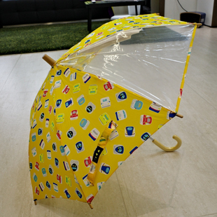 黄色交通工具矢量图案火车新干线两片透明学生雨伞孤品日本wp习
