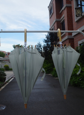 清新的浅绿色两片可视透明安全纤维骨儿童雨伞木头配件日本单小童