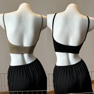 美背内衣女无钢圈薄款 高弹力 U型露背瑜伽运动吊带文胸V领抹胸夏季