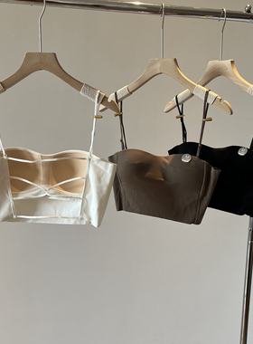 冰丝无痕性感美背双交叉带露背吊带背心女短款露脐打底内搭上衣夏