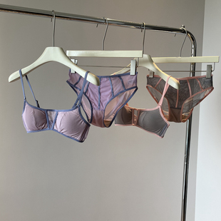 文胸无钢圈少女透气网纱性感文胸罩薄款 夏天多巴胺内衣套装 法式