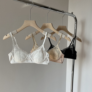 法式 无钢圈小胸性感网纱蕾丝少女文胸聚拢透气胸罩 内衣女超薄款