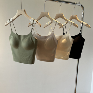 薄款 无痕女士吊带细肩带背心女短款 带胸垫纯色百搭内搭上衣夏季