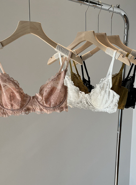 纯欲蕾丝内衣女带钢圈聚拢超薄款黑色性感文胸透气少女粉红色胸罩