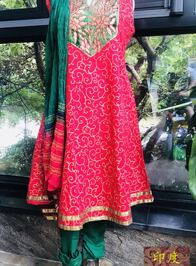 印度纱丽克米兹salwar kameez新娘churidar裙子裤子围巾三件套装