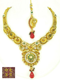 印度进口手工项链耳环套装奢华金色宝莱坞拍片拍戏道具影楼婚纱照
