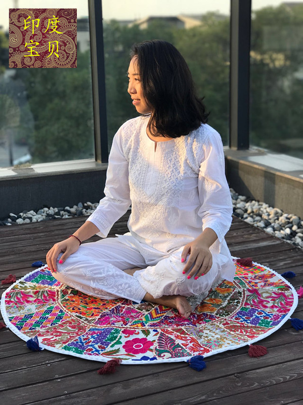 印度进口全棉昆达里尼大师瑜伽短上衣服白色冥想刺绣禅修宽松居士