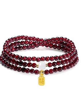 天然石榴石三圈手串抖音同款石榴石手链天然水晶手链女