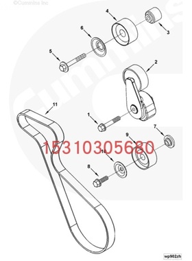 现代R276LVS履带挖掘机(钩机)康明斯配件皮带3805889 3288689零件