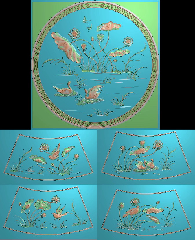 精雕图浮雕莲花 荷花圆台 灰度图东阳木雕工艺品藏式图石雕图