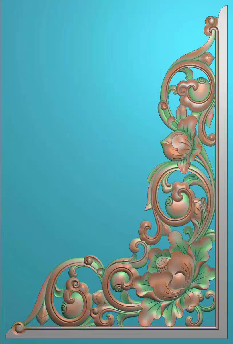 精雕图浮雕洋花牡丹角花 藏式香2D/3D绘图