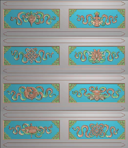精雕图寺庙 藏式八宝WS5A 灰度图东阳木雕工艺品挂件挂屏屏风手工