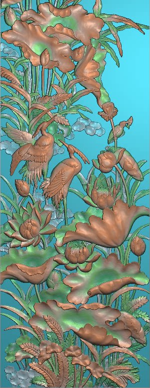 荷花溢香竖东阳木雕工艺品挂件挂屏屏风手工雕刻扫描精雕图