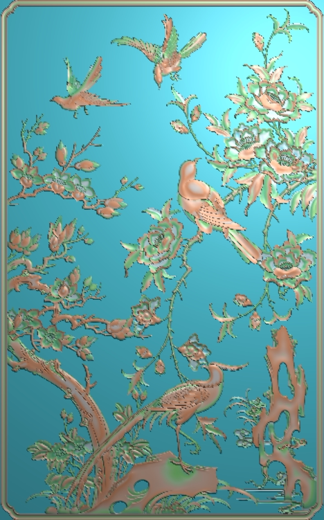 门板656花鸟东阳木雕工艺品挂件挂屏屏风手工雕刻扫描精雕图