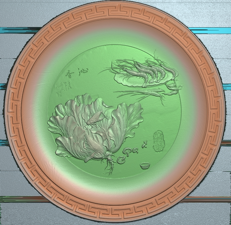 白菜虾圆盘东阳木雕工艺品挂件挂屏手工雕刻扫描精雕图