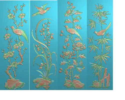 精雕图花鸟  qt-7梅兰竹菊竖  东阳木雕工艺品挂屏手工雕刻
