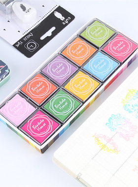 4cm手指画彩色糖果色印泥DIY橡皮章印章印台20色盒装手账日记伴侣