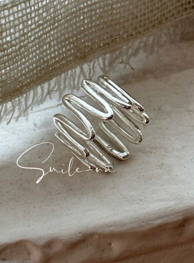 韩国进口小众款925纯银可微调节弹簧造型时尚戒指指环女