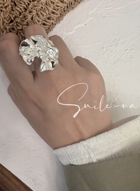 韩国进口S925纯银小众设计简约百搭不规则褶皱荷叶造型戒指指环女